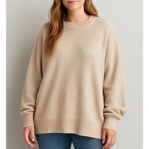 American Eagle Crewneck Cream Long Sleeve Comfy Oversized Sweater Shirt Size XL